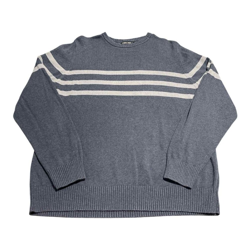 Cherokee Sweater Mens‎ Large Gray Blue Striped Crewneck Pullover Casual Classic